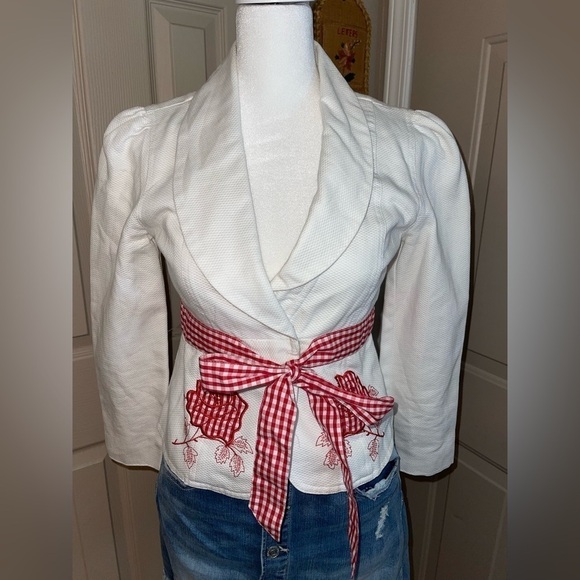 Betsey Johnson off white blazer with red gingham trim. Y2K - Picture 14 of 14